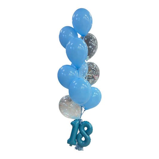Confetti Balloon Bouquet Blue and Silver with 16" Number - 10 Balloons