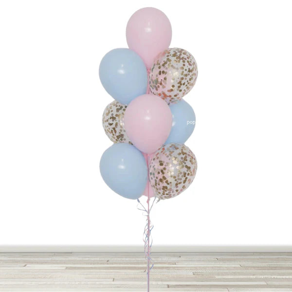 Gender Reveal Confetti Balloon Bouquet - 10 Balloons